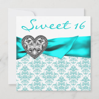 Aquamarin Damask Heart Aquamarin Blue Sweet 16 Par Einladung