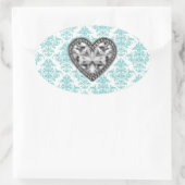 Aquamarin Damask Heart Umschlag Aufkleber Gastgesc (Tasche)