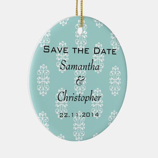 Aquamarin Damask Hochzeit Save the Date Keramikornament (Rechts)