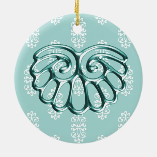 Aquamarin Damask Hochzeit Save the Date Keramikornament (Hinten)