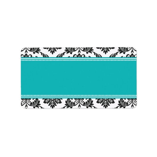 Aquamarin Damask Hochzeitadressen-Labels Adressaufkleber (Vorne)