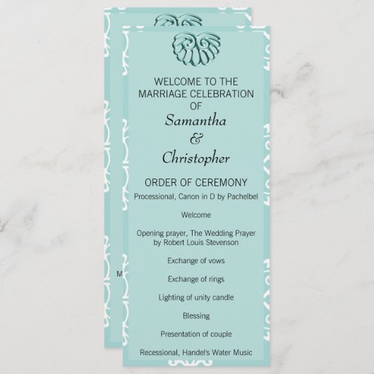 Aquamarin Damask Hochzeitsprogramm Programm (Vorne/Hinten)