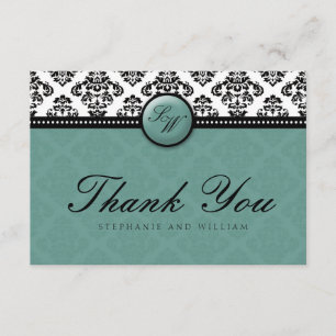 Aquamarin Damask Monogram Wedding Dankeschön Card Dankeskarte