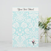 Aquamarin Damask Muster Ice Skaten Briefpapier (Stehend Vorderseite)