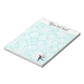 Aquamarin Damask Muster Ice Skaten Notizblock (Rotiert)