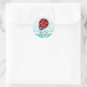 Aquamarin Damask Muster Ladybug Runder Aufkleber (Tasche)