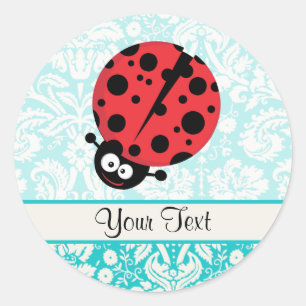 Aquamarin Damask Muster Ladybug Runder Aufkleber