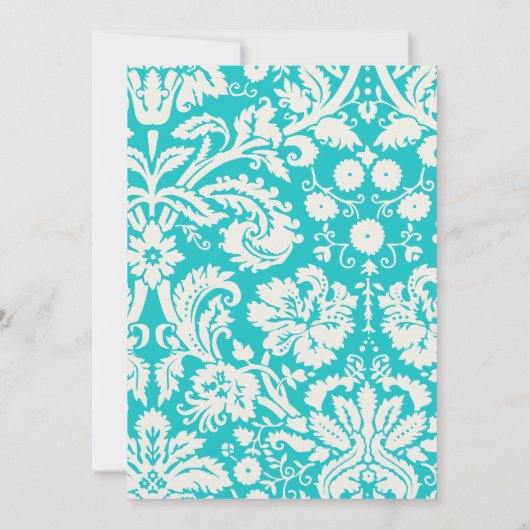 Aquamarin Damask Muster Softball Einladung (Rückseite)