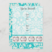 Aquamarin Damask Muster Softball Einladung (Vorne/Hinten)