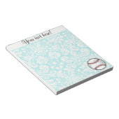 Aquamarin Damask Muster Softball Notizblock (angewinkelt)
