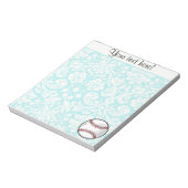 Aquamarin Damask Muster Softball Notizblock (Rotiert)
