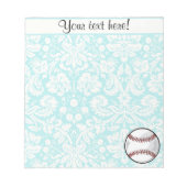 Aquamarin Damask Muster Softball Notizblock (Vorderseite)
