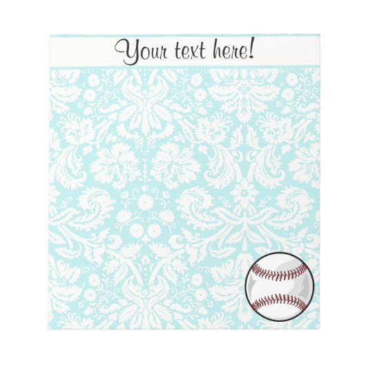 Aquamarin Damask Muster Softball Notizblock (Vorderseite)