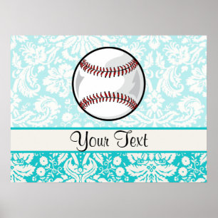 Aquamarin Damask Muster Softball Poster