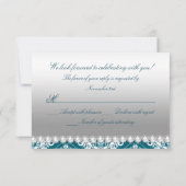 Aquamarin Damask Pearl Bow Quinceanera UAWG RSVP Karte (Rückseite)