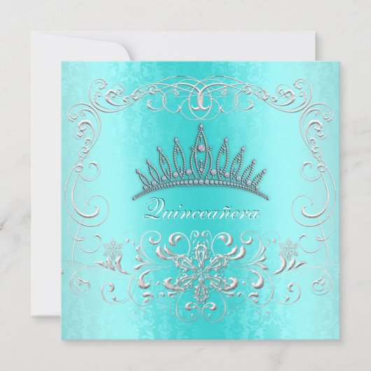 Aquamarin Damask Quinceanera Diamond Tiara Einladu Einladung (Vorderseite)