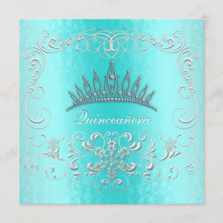 Aquamarin Damask Quinceanera Diamond Tiara Einladu Einladung