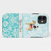 Aquamarin Damask Reittier Case-Mate iPhone Hülle (Rückseite (Horizontal))