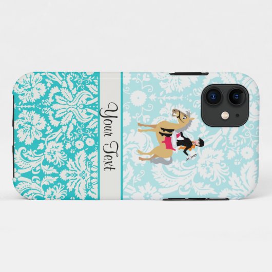 Aquamarin Damask Reittier Case-Mate iPhone Hülle (Rückseite (Horizontal))