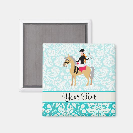 Aquamarin Damask Reittier Magnet (Vorderseite/Rückseite)