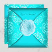 Aquamarin Damask Rose Aquamarin Blue Jeden Anlaß Einladung (Vorne/Hinten)