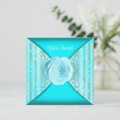 Aquamarin Damask Rose Aquamarin Blue Jeden Anlaß Einladung (Stehend Vorderseite)