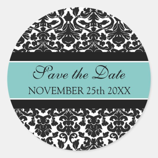 Aquamarin Damask Save the Date Umschlag Aufkleber (Vorderseite)