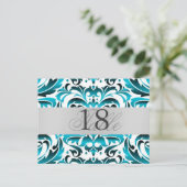 Aquamarin Damask Silver Metal Tischnummer PostCard (Stehend Vorderseite)