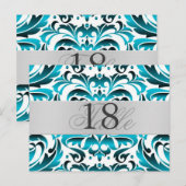 Aquamarin Damask Silver Metal Tischnummer PostCard (Vorne/Hinten)