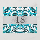Aquamarin Damask Silver Metal Tischnummer PostCard (Rückseite)