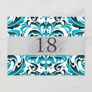 Aquamarin Damask Silver Metal Tischnummer PostCard