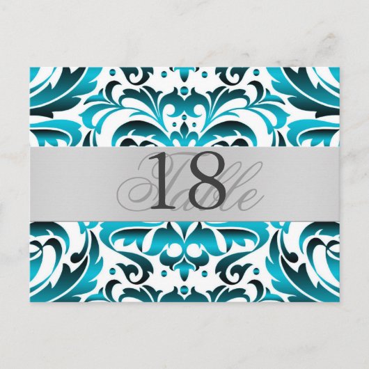 Aquamarin Damask Silver Metal Tischnummer PostCard (Vorderseite)