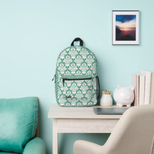 Aquamarin Damask und Polka Dot Personalisiert Bedruckter Rucksack