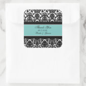 Aquamarin Damask Vielen Dank Gastgeschenk Hochzeit Quadratischer Aufkleber (Tasche)