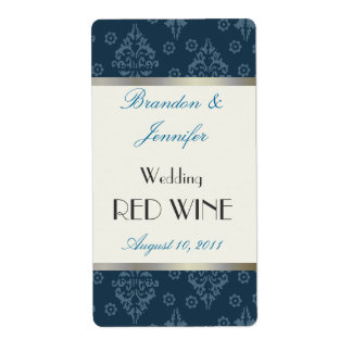 Aquamarin Damask Wedding Mini Wine Labels