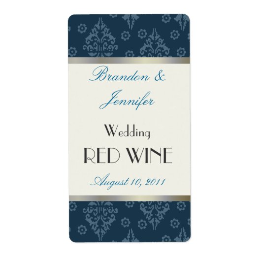 Aquamarin Damask Wedding Mini Wine Labels (Vorne)