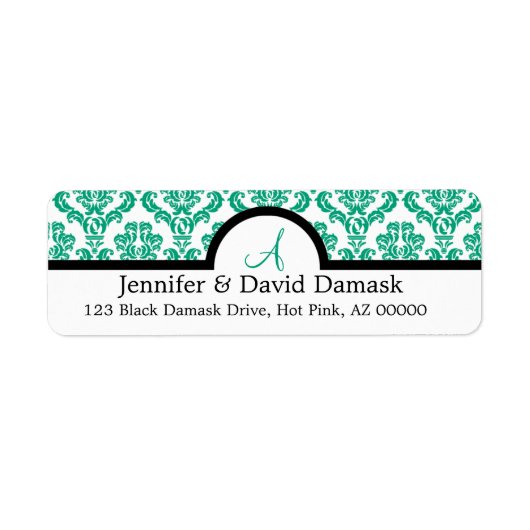 Aquamarin Damask Wedding Monogram Address Labels (Vorne)