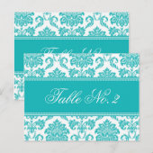 Aquamarin Damask Wedding Tischnummer (Vorne/Hinten)
