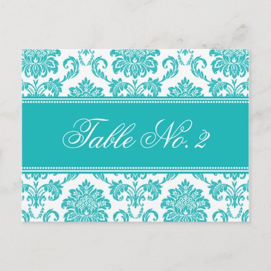 Aquamarin Damask Wedding Tischnummer (Vorderseite)