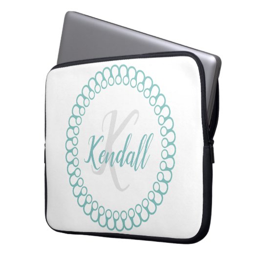 Aquamarin Decorative Monogramm Laptopschutzhülle (Vorderseite Links)