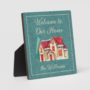 Aquamarin Denim Print Holiday Welcome Plaque 5.25- Fotoplatte