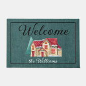 Aquamarin Denim Print Winter 24x36 Willkommen Fußmatte (Vorderseite)