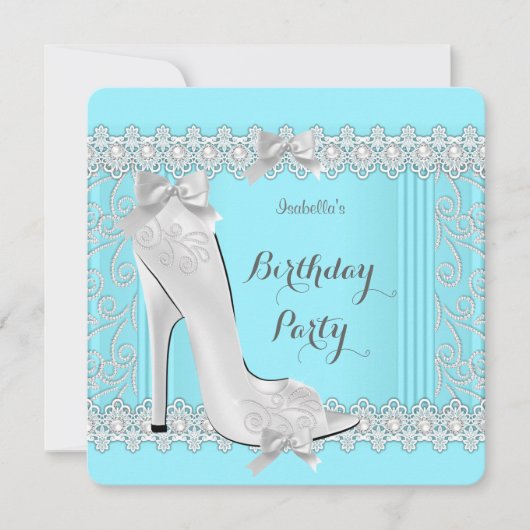 Aquamarin Diamond Damask Birthday Party Einladung (Vorderseite)