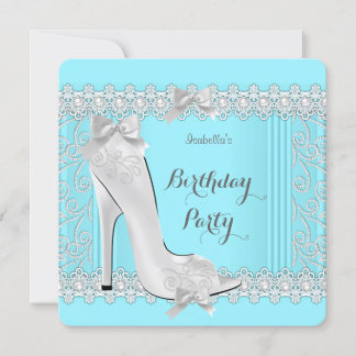 Aquamarin Diamond Damask Birthday Party Einladung
