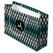Aquamarin Diamond Ombre Monogram Große Geschenktüte (Vorderseite Schrägansicht)