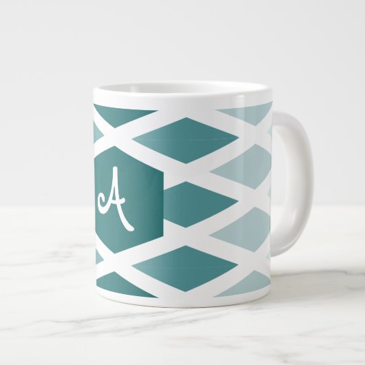 Aquamarin Diamond Ombre Monogram Jumbo-Tasse (Vorderseite Rechts)
