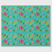 Aquamarin Dinosaurier Weihnachten Geschenkpapier (Flach)