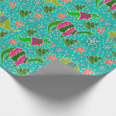 Aquamarin Dinosaurier Weihnachten Geschenkpapier (Ecke)