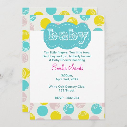 Aquamarin Dotty geschlechtsneutrale Kinderdusche E Einladung (Vorne/Hinten)