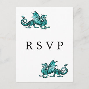 Aquamarin Dragon Wedding RSVP Postcard Einladungspostkarte